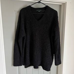Black textured v-neck sweater